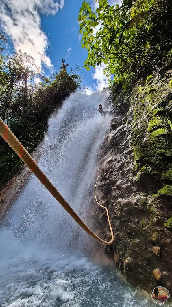 Waterfall rappel in the Gata Media canyon, Bajos del Toro