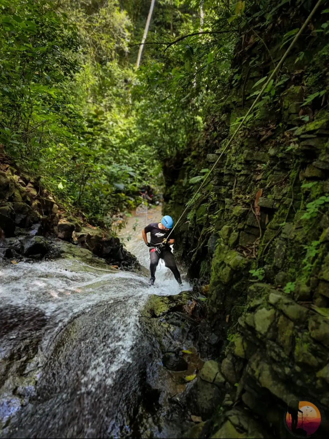 Canyoning waterfall rappel at El Silencio, Turrialba