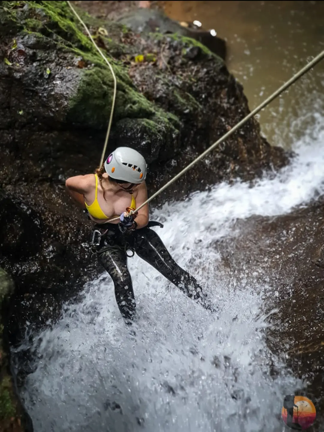 Canyoning waterfall rappel at El Silencio, Turrialba