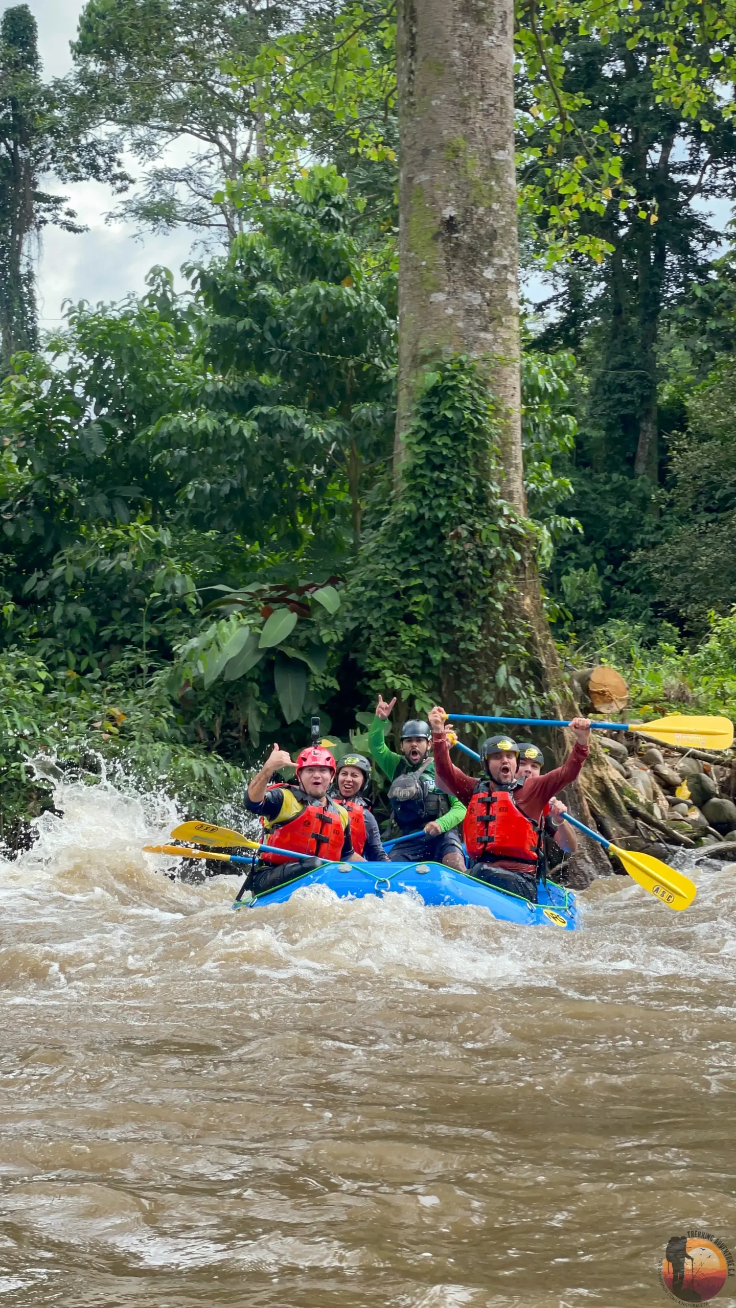Raft running class III rapids on the Balsa River near La Fortuna